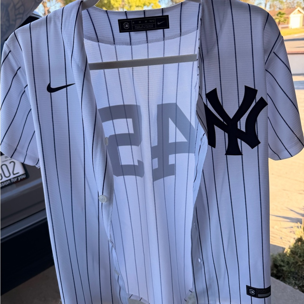 Nike White Pinstripe Baseball Jersey with Black Stripes